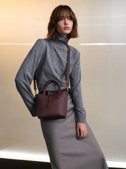CHARLES & KEITH Trusted | Beryl Belted Bucket Bag - Wineberry Red