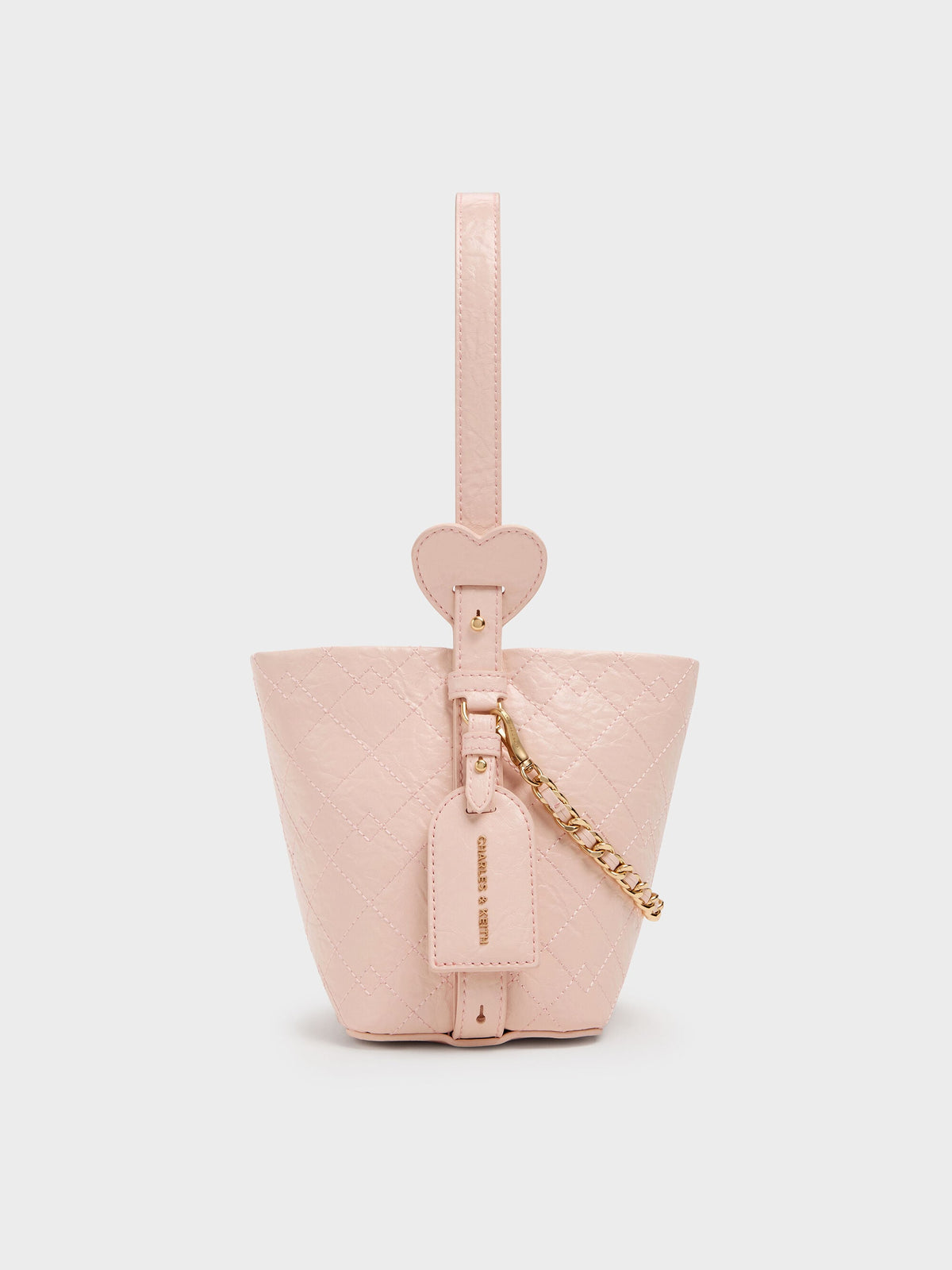 CHARLES & KEITH Hot Sale | Duo Quilted Chain Bucket Bag - Soft Pink