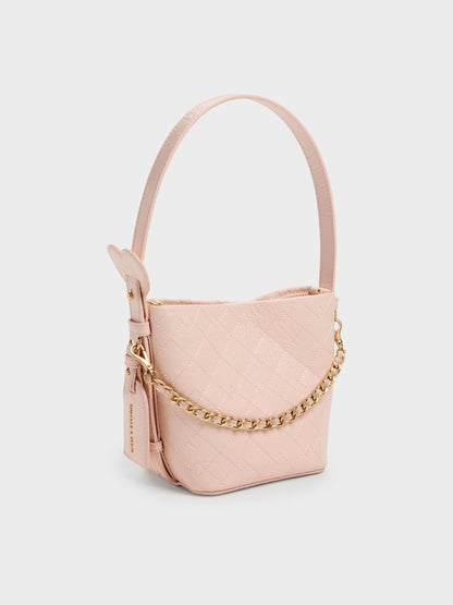 CHARLES & KEITH Hot Sale | Duo Quilted Chain Bucket Bag - Soft Pink