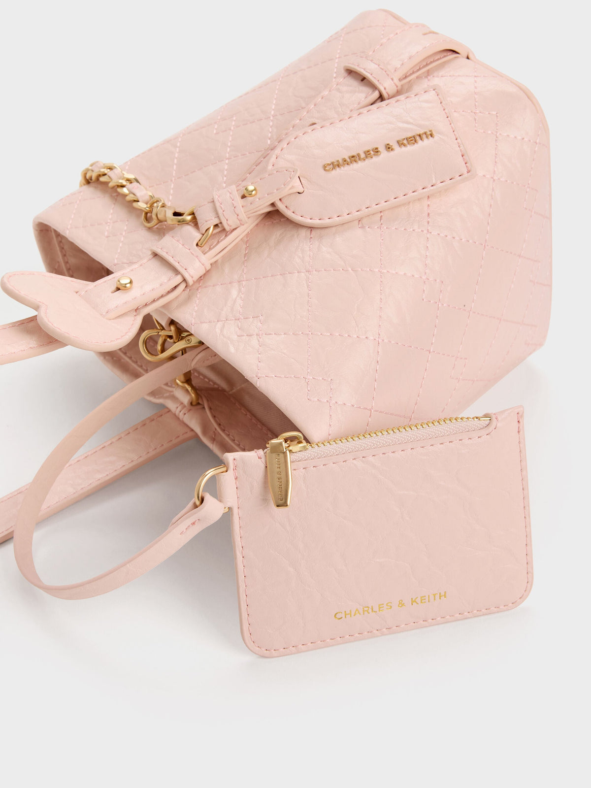 CHARLES & KEITH Hot Sale | Duo Quilted Chain Bucket Bag - Soft Pink