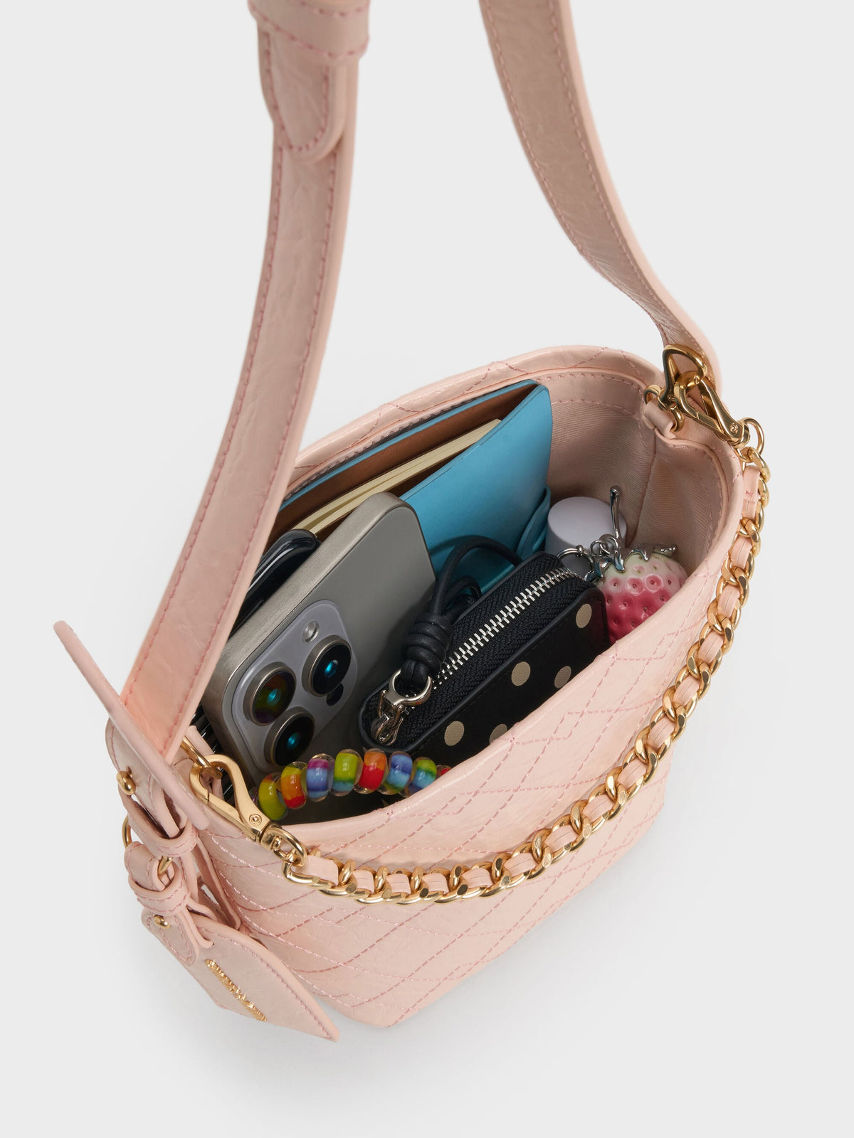 CHARLES & KEITH Hot Sale | Duo Quilted Chain Bucket Bag - Soft Pink
