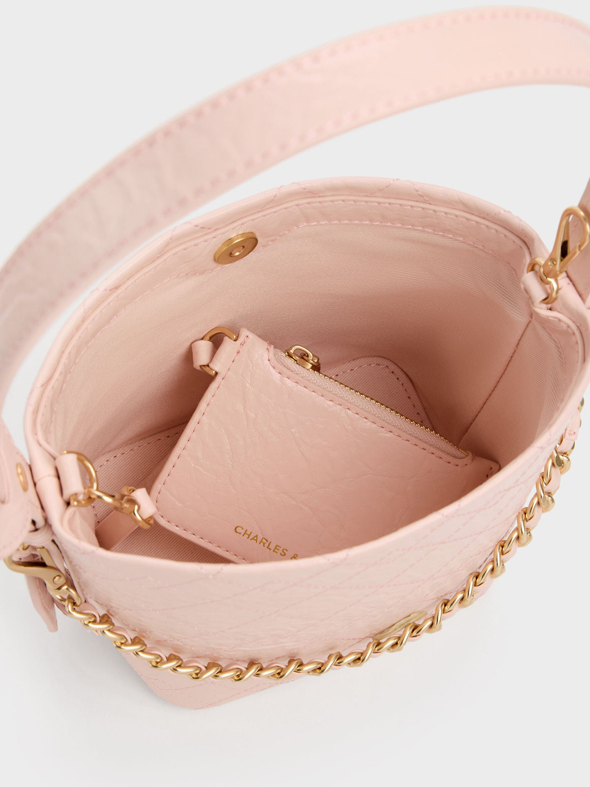 CHARLES & KEITH Hot Sale | Duo Quilted Chain Bucket Bag - Soft Pink