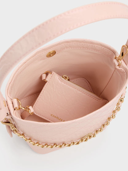 CHARLES & KEITH Hot Sale | Duo Quilted Chain Bucket Bag - Soft Pink
