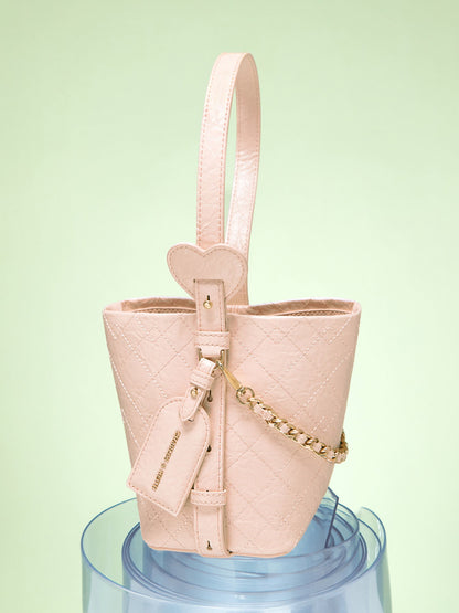 CHARLES & KEITH Hot Sale | Duo Quilted Chain Bucket Bag - Soft Pink