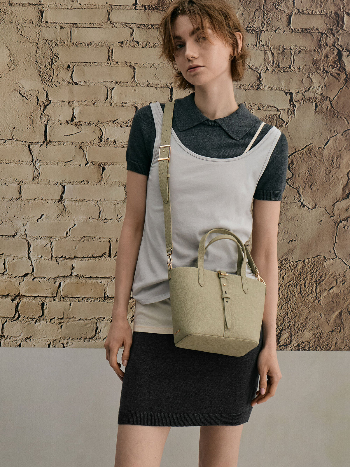 CHARLES & KEITH Latest | Beryl Belted Bucket Bag - Pale Olive