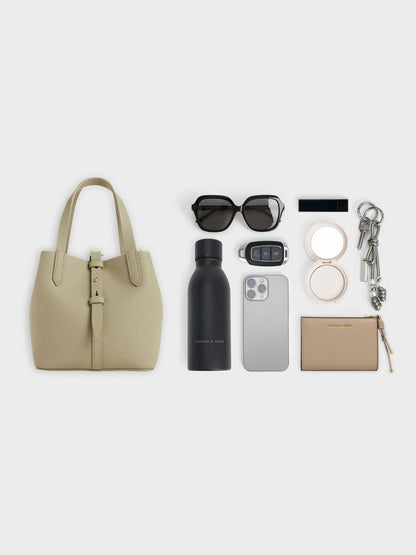CHARLES & KEITH Latest | Beryl Belted Bucket Bag - Pale Olive