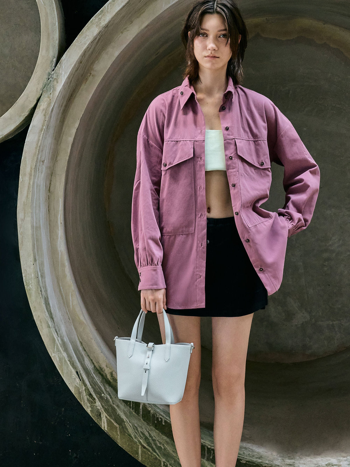 CHARLES & KEITH Deals | Beryl Belted Bucket Bag - Sea Salt Blue