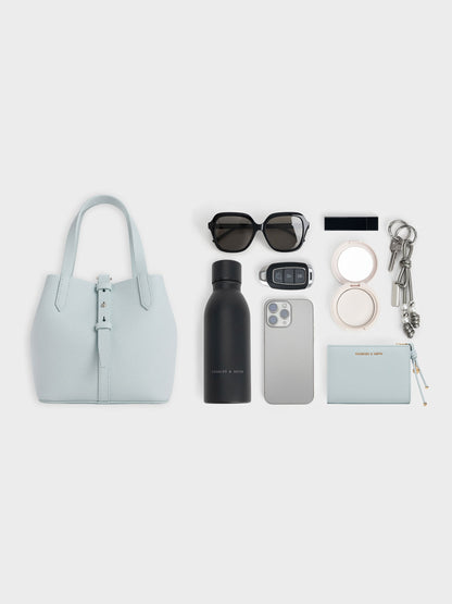CHARLES & KEITH Deals | Beryl Belted Bucket Bag - Sea Salt Blue