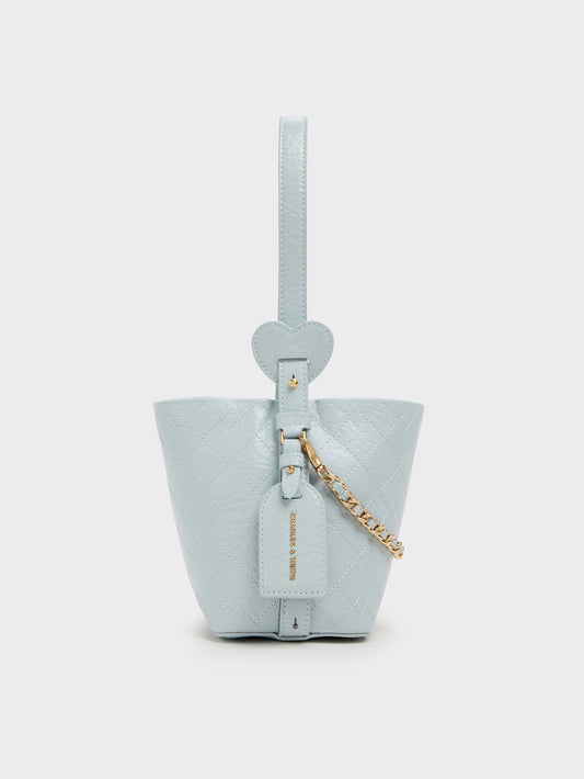 CHARLES & KEITH Latest | Duo Quilted Chain Bucket Bag - Sea Salt Blue