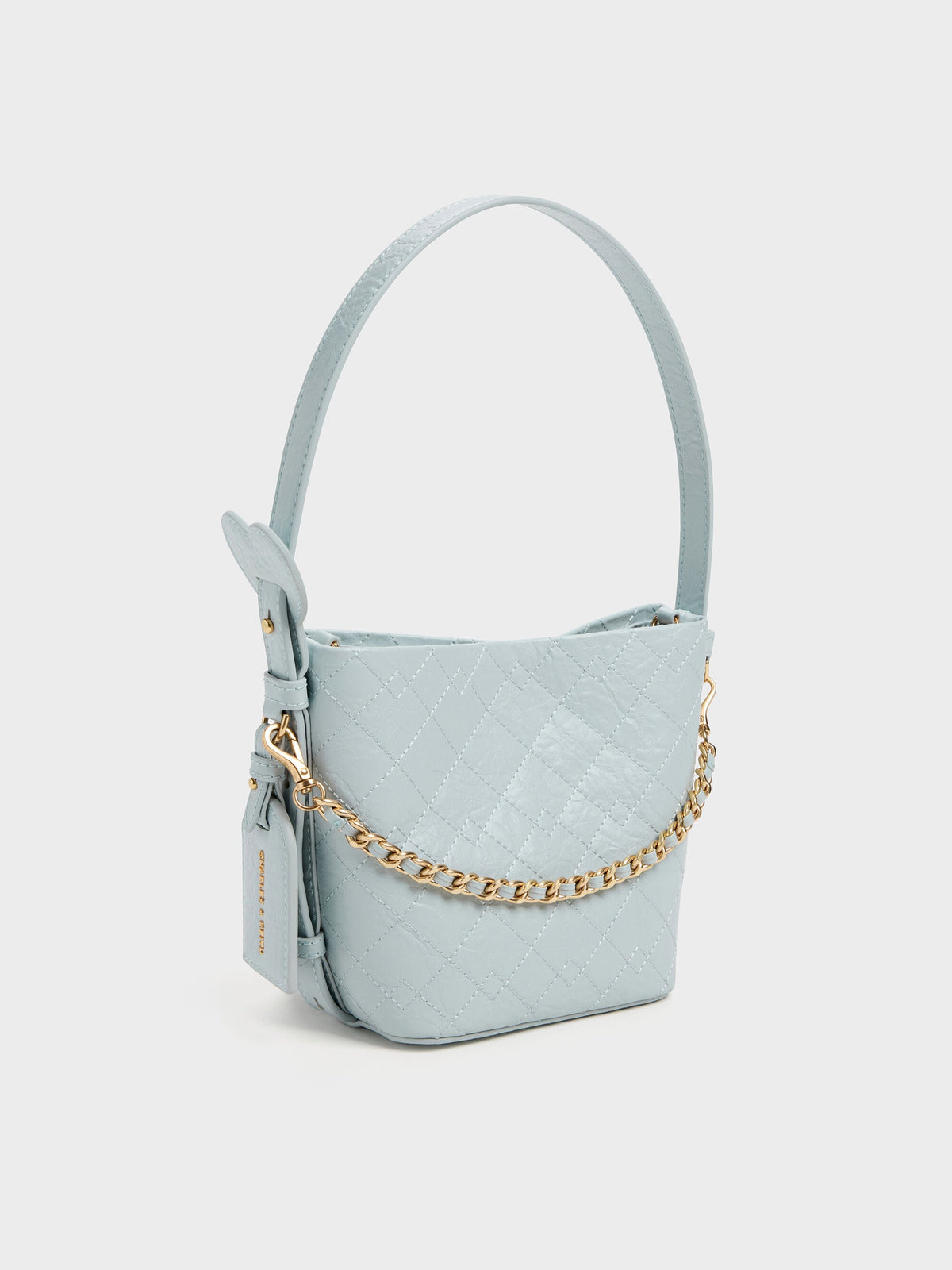CHARLES & KEITH Latest | Duo Quilted Chain Bucket Bag - Sea Salt Blue