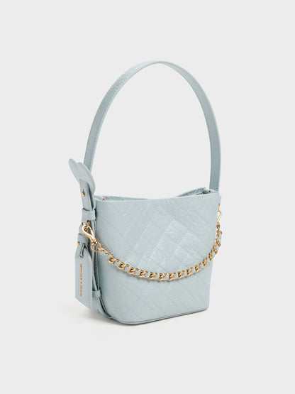 CHARLES & KEITH Latest | Duo Quilted Chain Bucket Bag - Sea Salt Blue