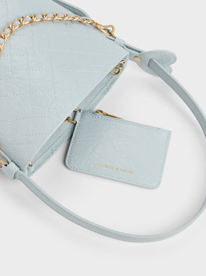 CHARLES & KEITH Latest | Duo Quilted Chain Bucket Bag - Sea Salt Blue