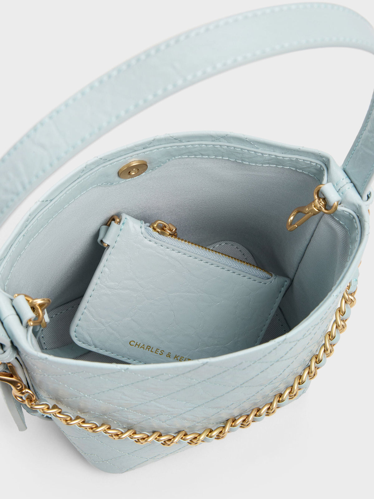 CHARLES & KEITH Latest | Duo Quilted Chain Bucket Bag - Sea Salt Blue