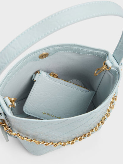 CHARLES & KEITH Latest | Duo Quilted Chain Bucket Bag - Sea Salt Blue