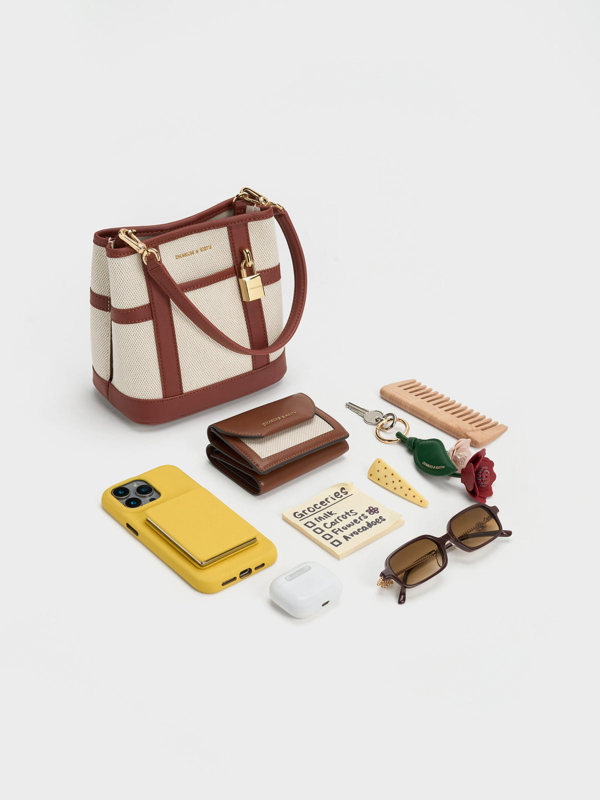 CHARLES & KEITH Popular | Scottie Canvas Bucket Bag - Brick