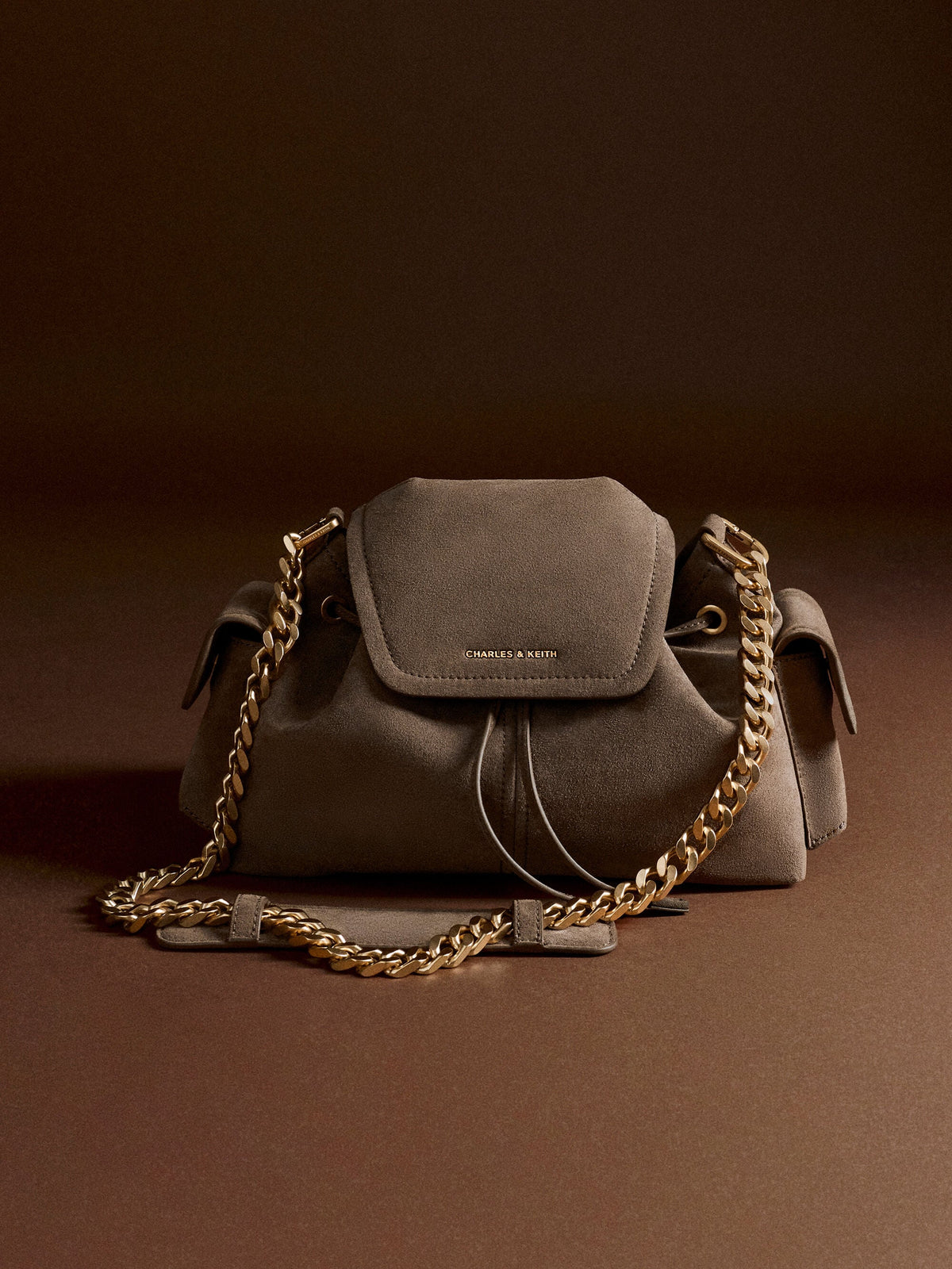 CHARLES & KEITH Trending | Noane Side-Pocket Two-Way Bucket Bag - Stone Grey