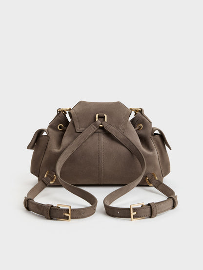 CHARLES & KEITH Trending | Noane Side-Pocket Two-Way Bucket Bag - Stone Grey