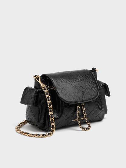 CHARLES & KEITH Sale | Duo Quilted Two-Way Front Flap Backpack - Black