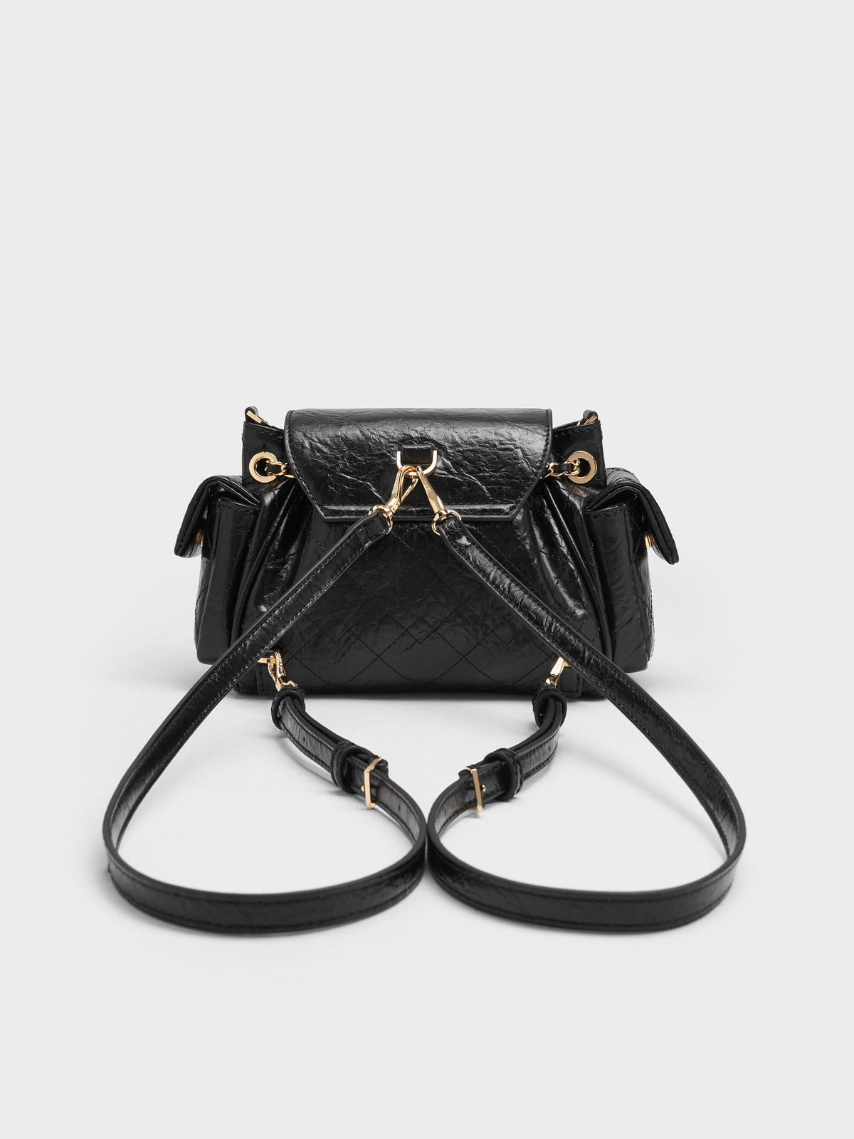 CHARLES & KEITH Sale | Duo Quilted Two-Way Front Flap Backpack - Black