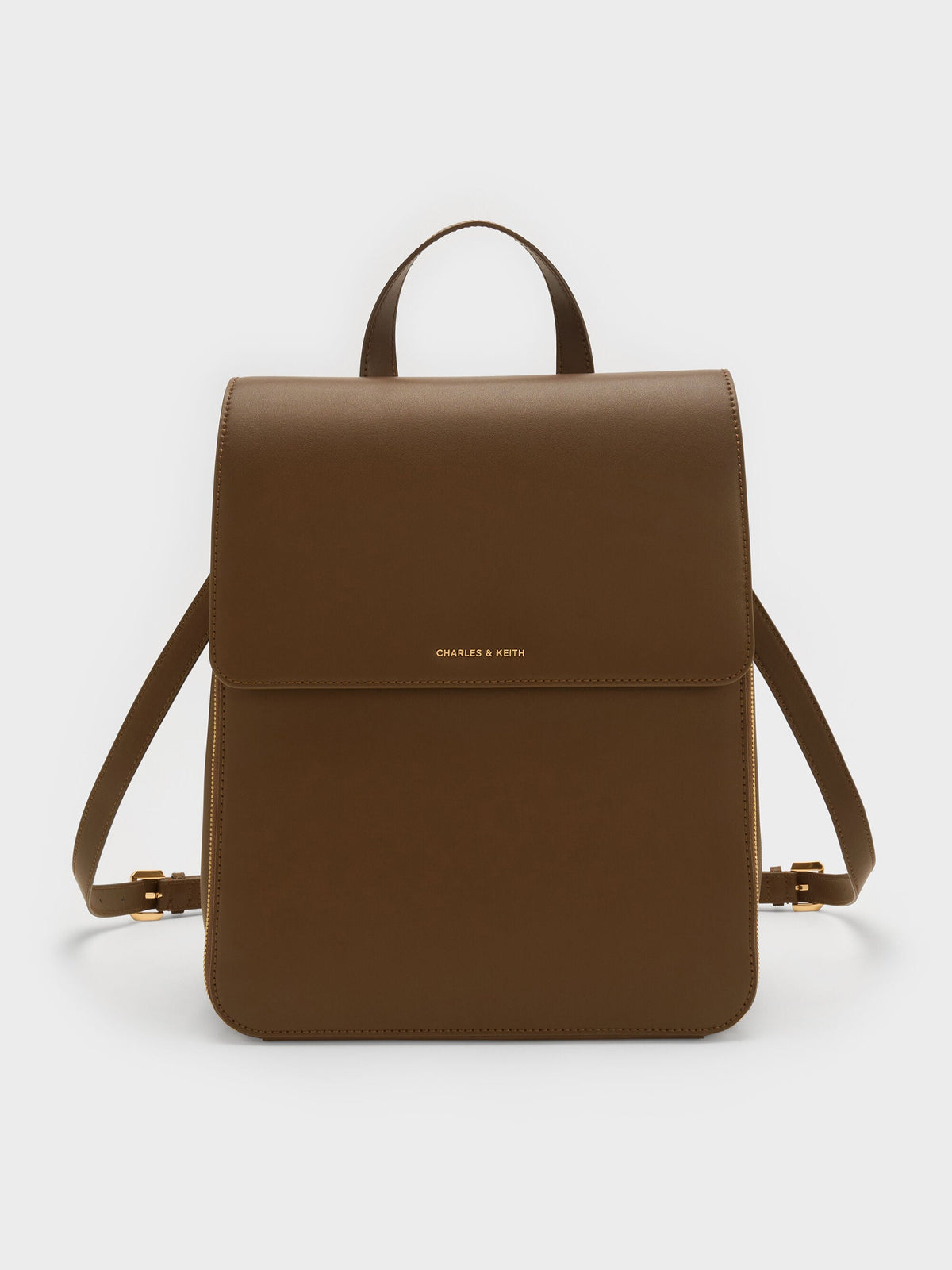 CHARLES & KEITH Trending | Octavia Front-Flap Backpack - Dark Brown