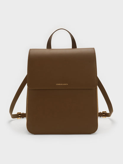 CHARLES & KEITH Trending | Octavia Front-Flap Backpack - Dark Brown