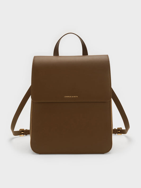 CHARLES & KEITH Trending | Octavia Front-Flap Backpack - Dark Brown