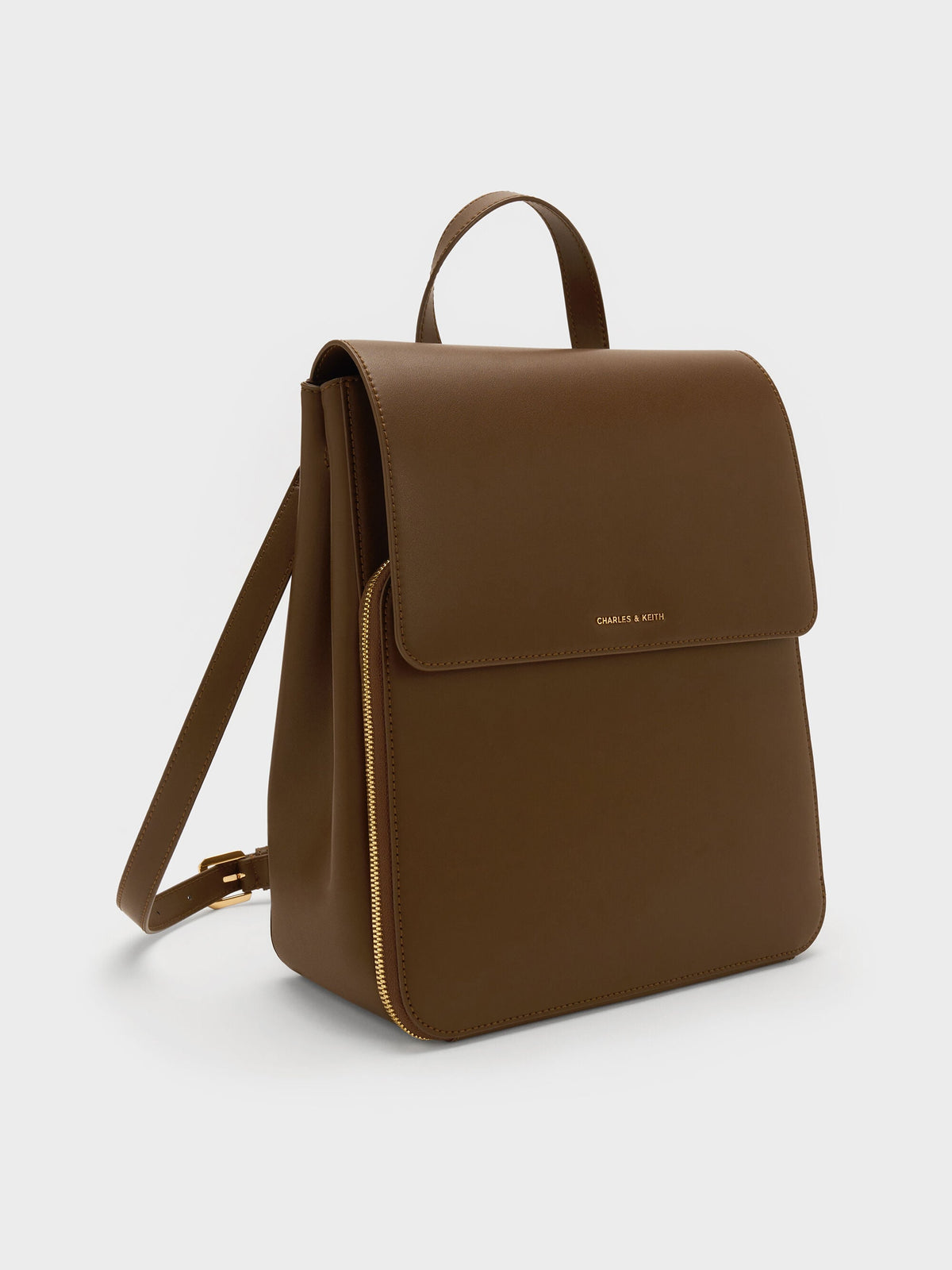 CHARLES & KEITH Trending | Octavia Front-Flap Backpack - Dark Brown