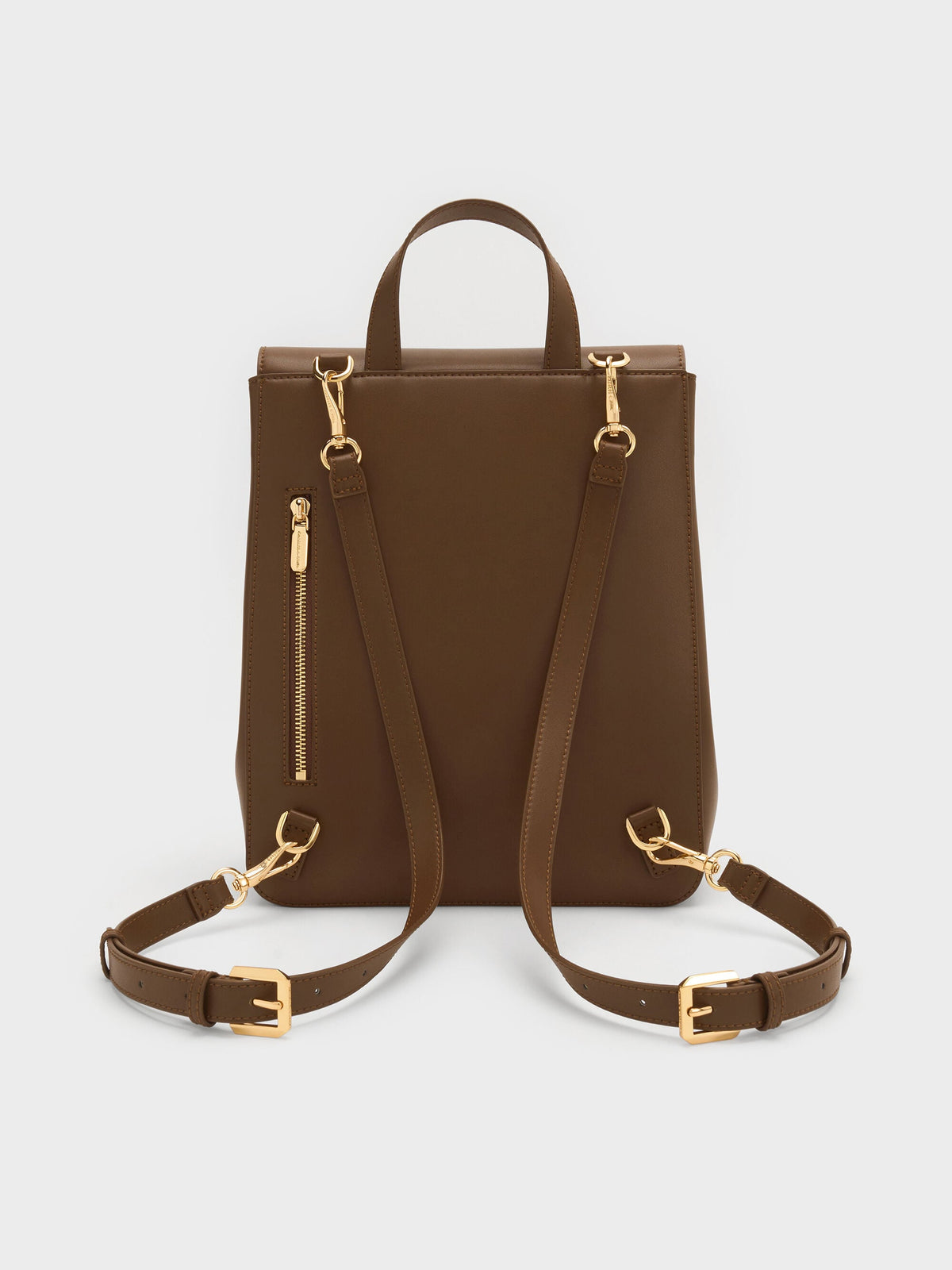 CHARLES & KEITH Trending | Octavia Front-Flap Backpack - Dark Brown