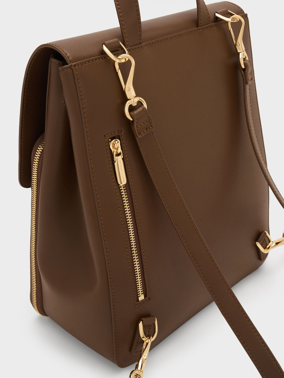 CHARLES & KEITH Trending | Octavia Front-Flap Backpack - Dark Brown