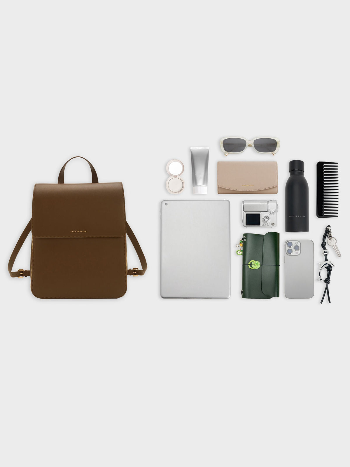 CHARLES & KEITH Trending | Octavia Front-Flap Backpack - Dark Brown
