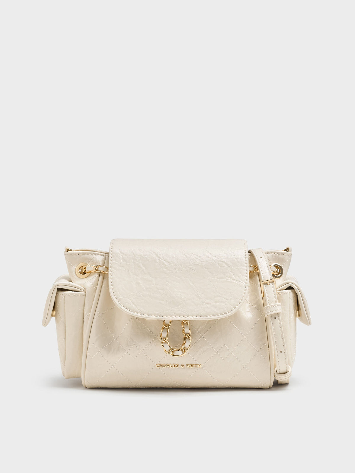 CHARLES & KEITH Smart Buy | Duo Quilted Two-Way Front Flap Backpack - Cream