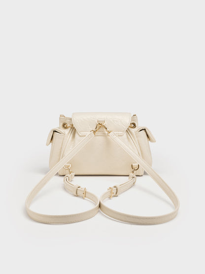 CHARLES & KEITH Smart Buy | Duo Quilted Two-Way Front Flap Backpack - Cream