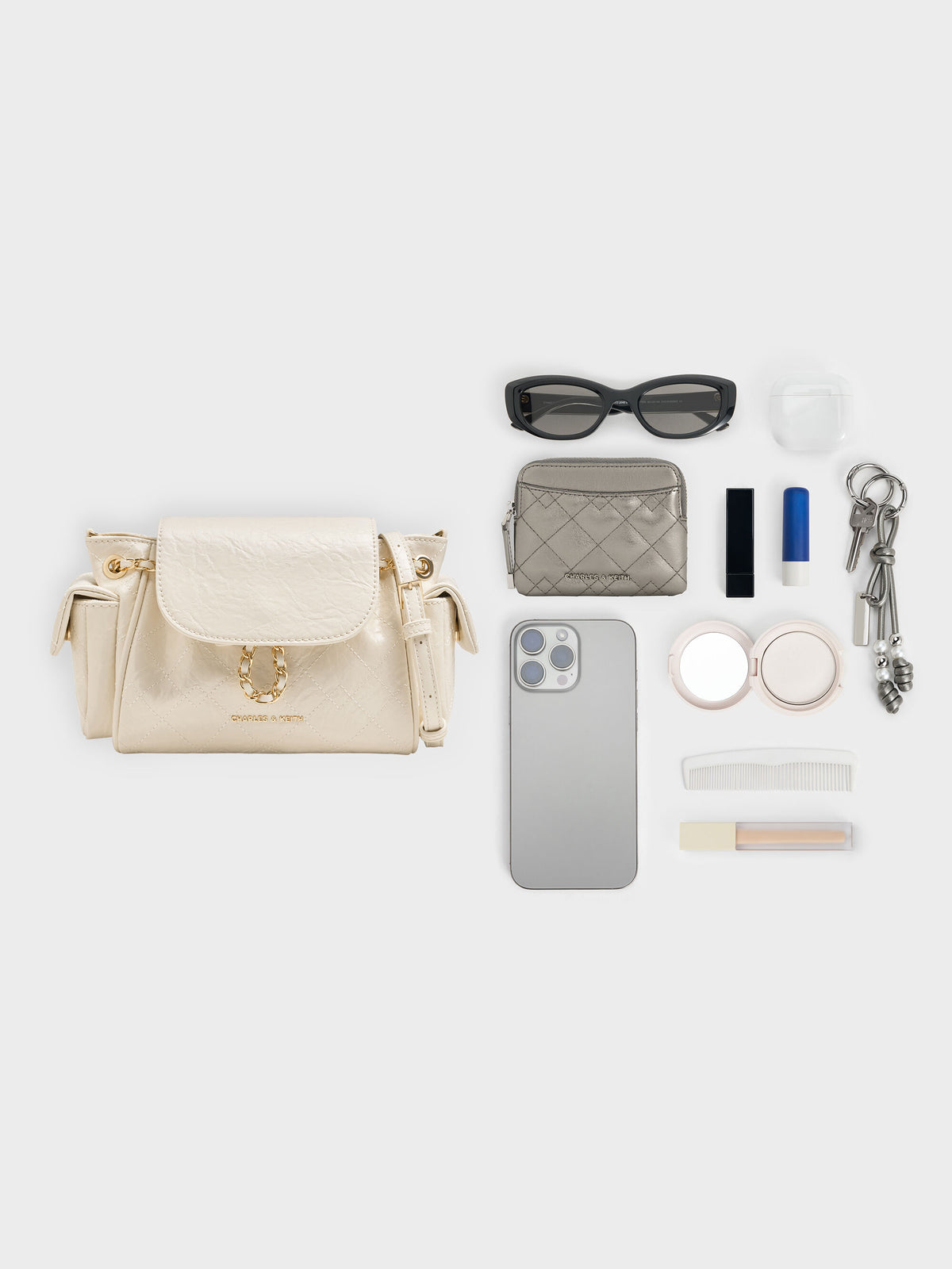 CHARLES & KEITH Smart Buy | Duo Quilted Two-Way Front Flap Backpack - Cream