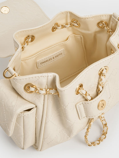 CHARLES & KEITH Smart Buy | Duo Quilted Two-Way Front Flap Backpack - Cream
