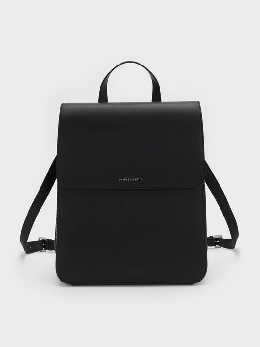 CHARLES & KEITH Essential | Octavia Front-Flap Backpack - Noir