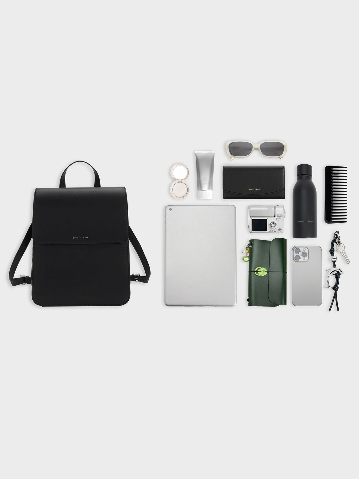 CHARLES & KEITH Essential | Octavia Front-Flap Backpack - Noir