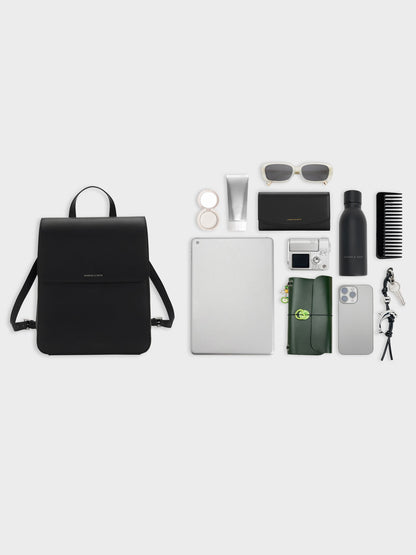 CHARLES & KEITH Essential | Octavia Front-Flap Backpack - Noir