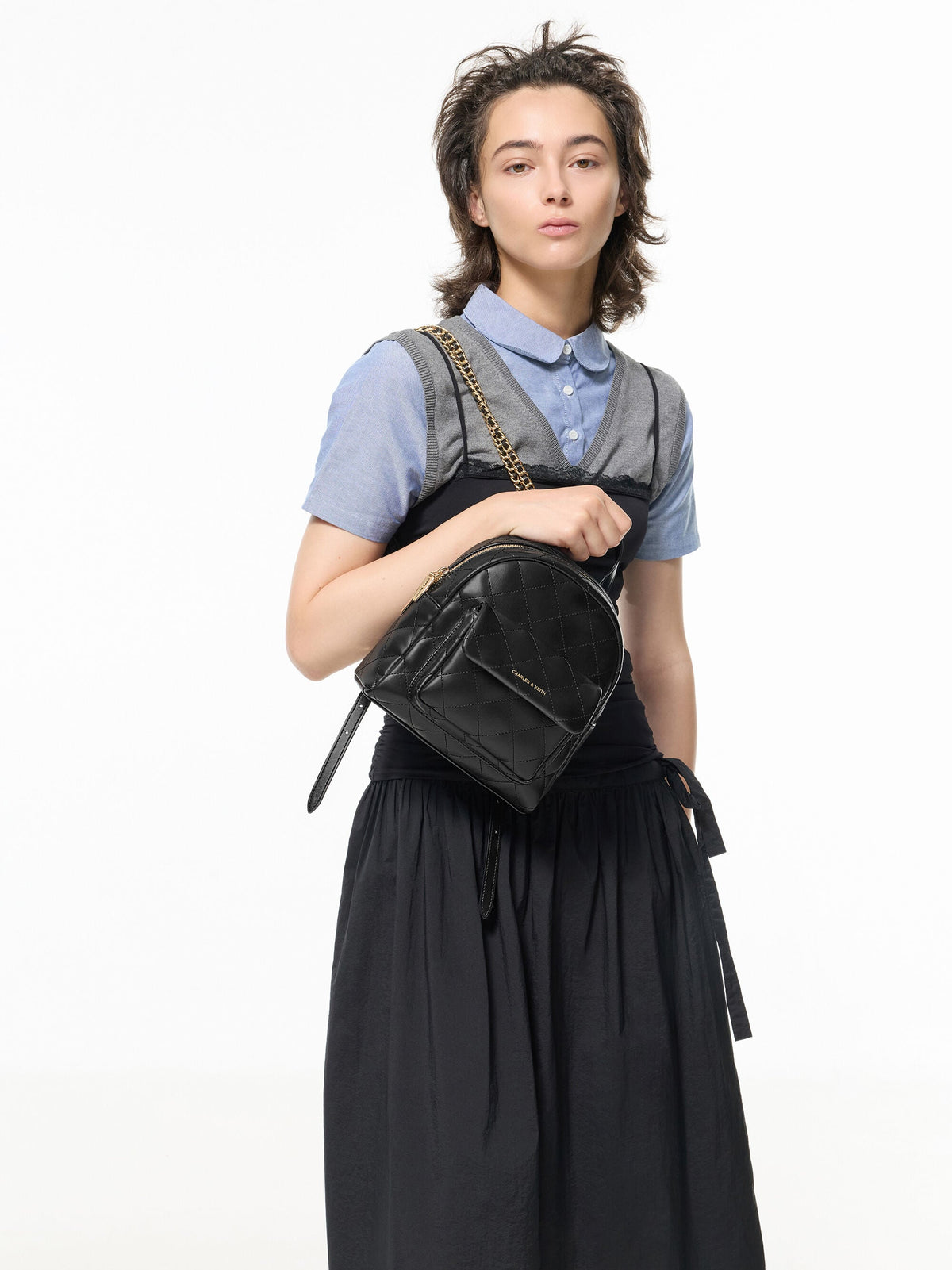 CHARLES & KEITH Discount | Alva Quilted Front-Pocket Backpack - Black