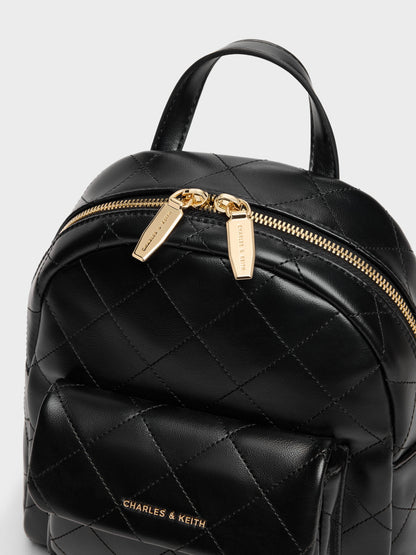 CHARLES & KEITH Discount | Alva Quilted Front-Pocket Backpack - Black