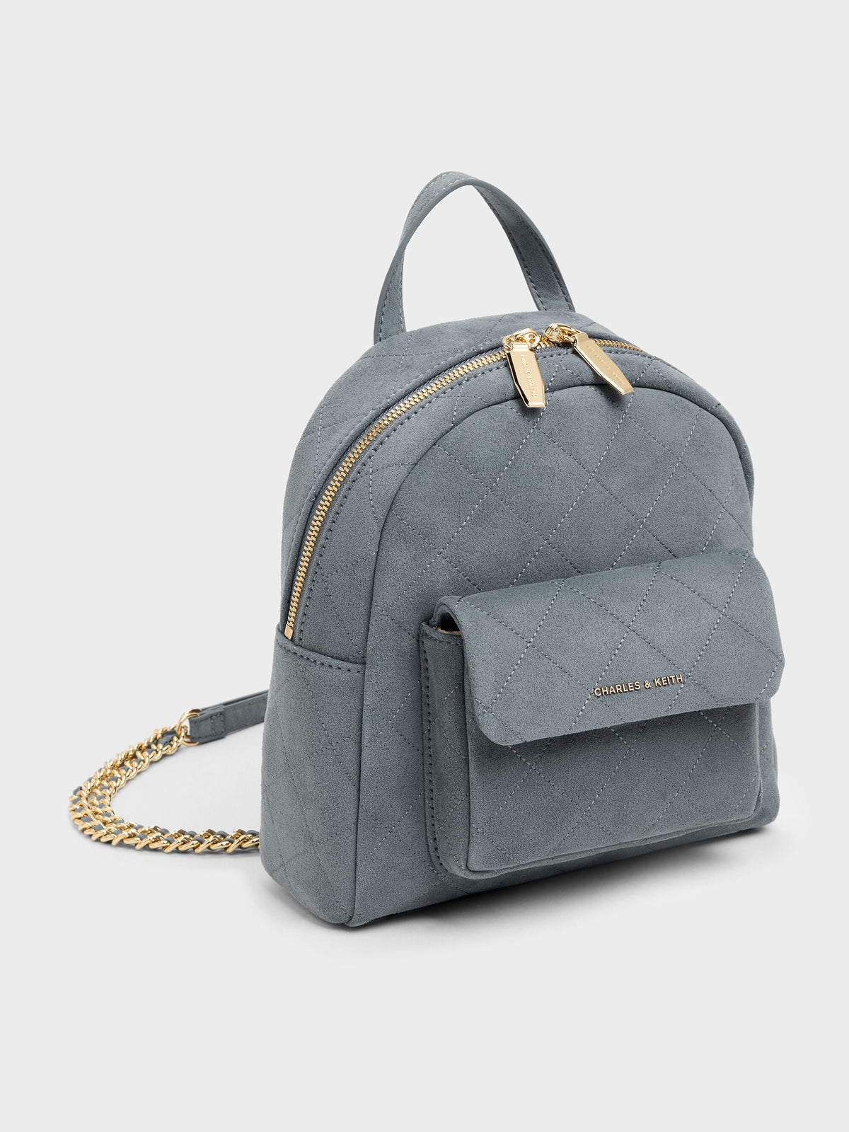 CHARLES & KEITH Latest | Alva Quilted Front-Pocket Backpack - Smoky Blue