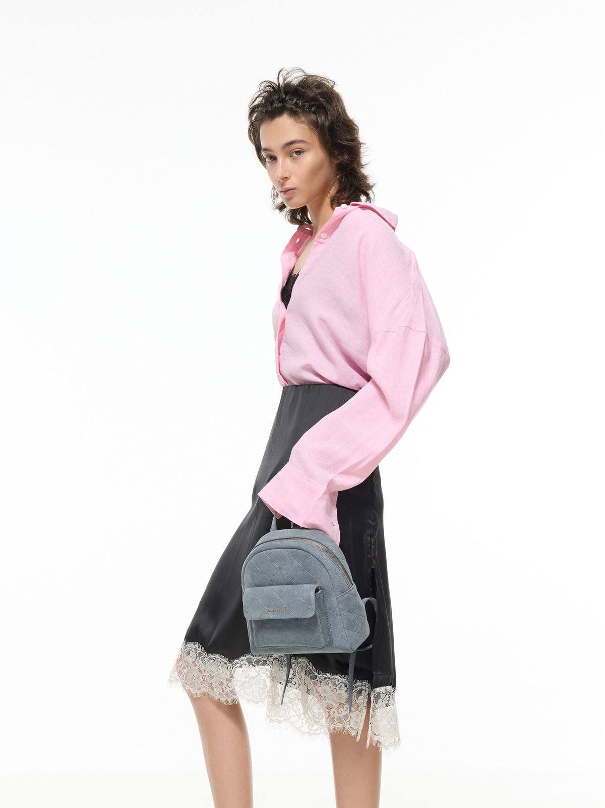 CHARLES & KEITH Latest | Alva Quilted Front-Pocket Backpack - Smoky Blue