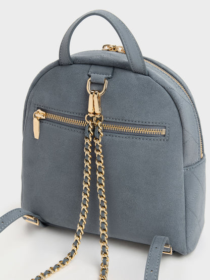 CHARLES & KEITH Latest | Alva Quilted Front-Pocket Backpack - Smoky Blue