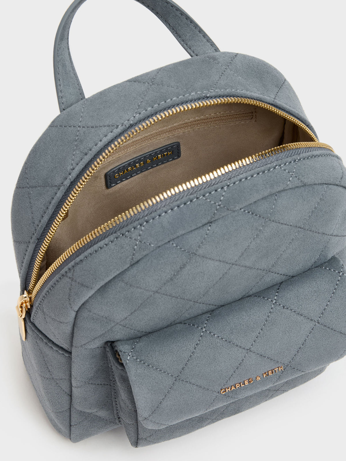 CHARLES & KEITH Latest | Alva Quilted Front-Pocket Backpack - Smoky Blue