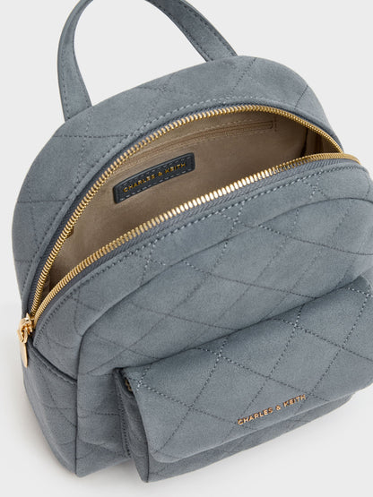 CHARLES & KEITH Latest | Alva Quilted Front-Pocket Backpack - Smoky Blue