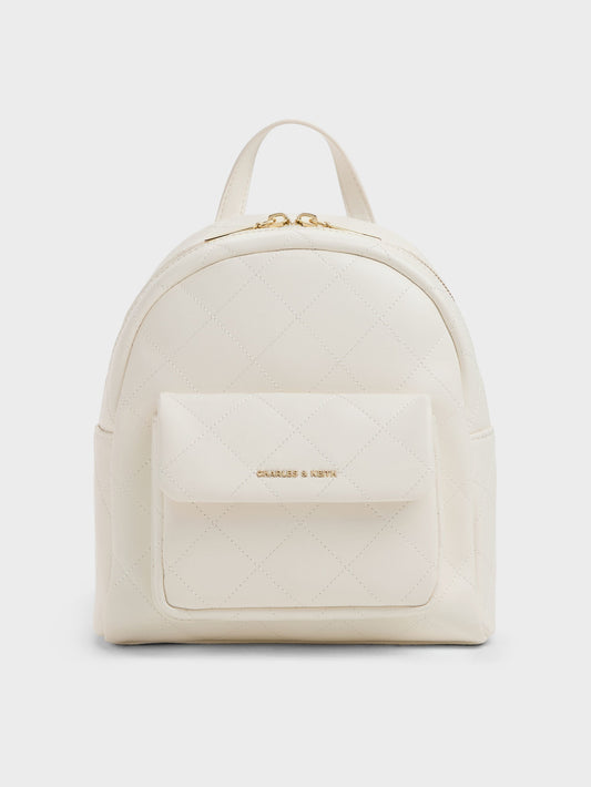 CHARLES & KEITH Special Offer | Alva Quilted Front-Pocket Backpack - Cream