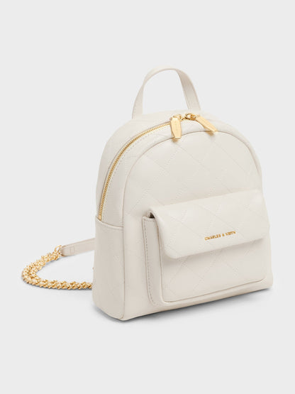 CHARLES & KEITH Special Offer | Alva Quilted Front-Pocket Backpack - Cream