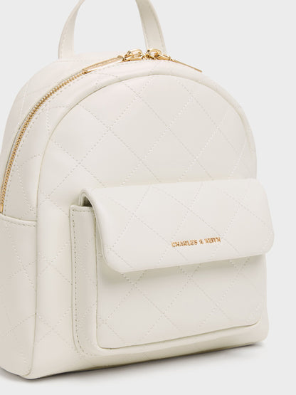 CHARLES & KEITH Special Offer | Alva Quilted Front-Pocket Backpack - Cream