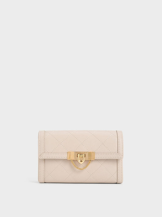CHARLES & KEITH Recommended | Tallulah Quilted Push-Lock Clutch - Oat