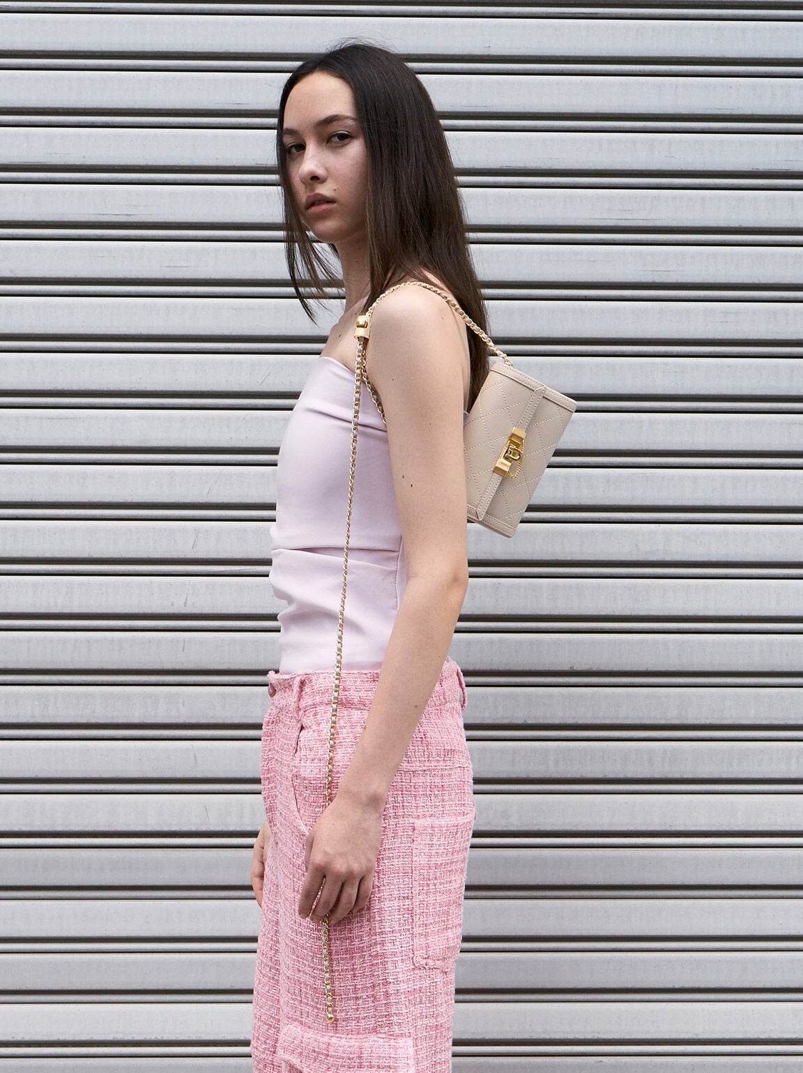 CHARLES & KEITH Recommended | Tallulah Quilted Push-Lock Clutch - Oat