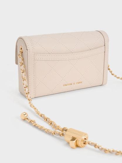 CHARLES & KEITH Recommended | Tallulah Quilted Push-Lock Clutch - Oat